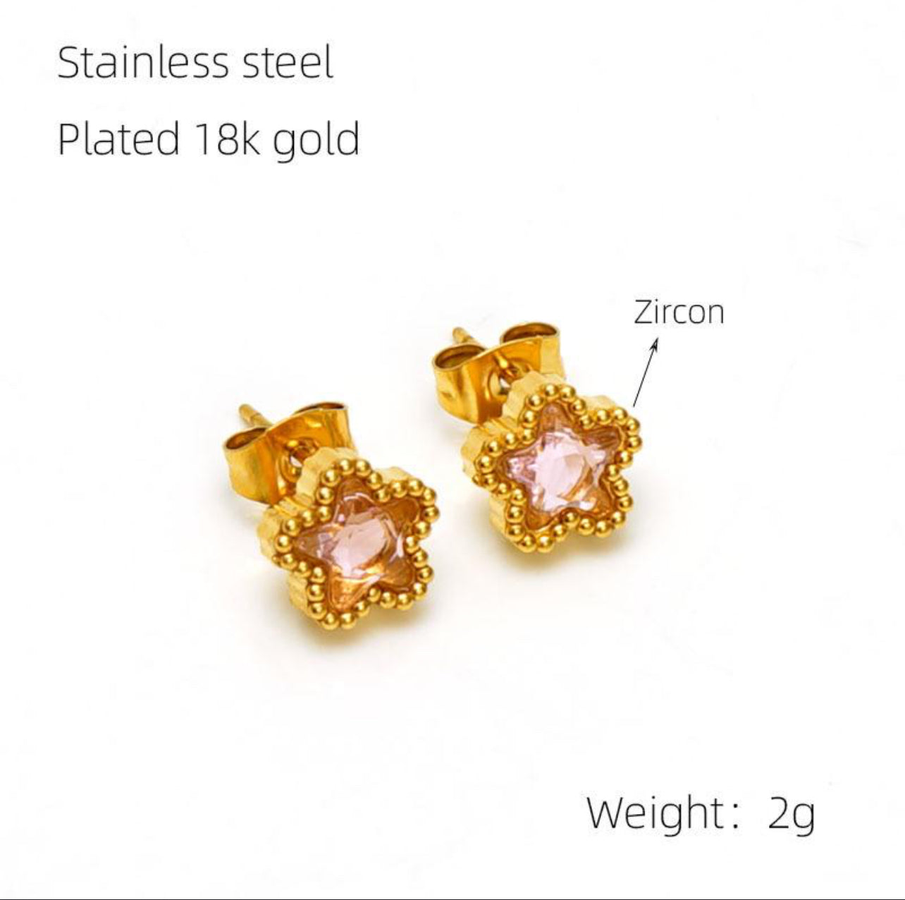 Flowered Stainless Steel and 18K Gold Plated Stud