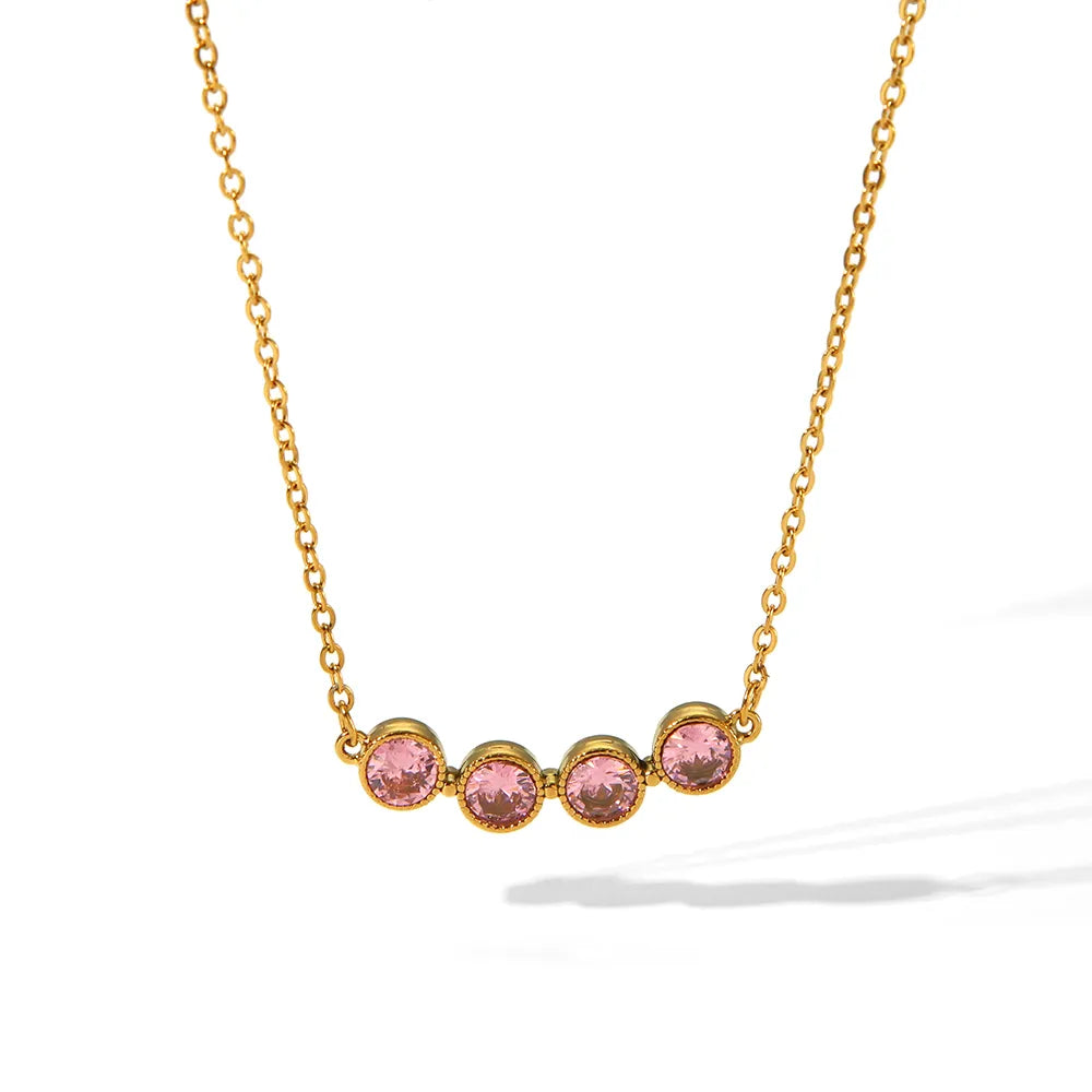 Simple Style Round 304 Stainless Steel Rhinestones 18K Gold Plated Inlay Necklace