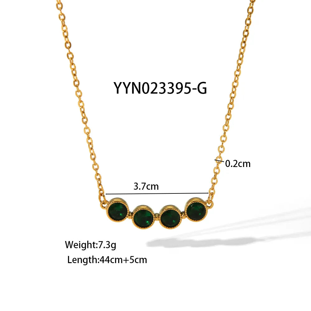Simple Style Round 304 Stainless Steel Rhinestones 18K Gold Plated Inlay Necklace