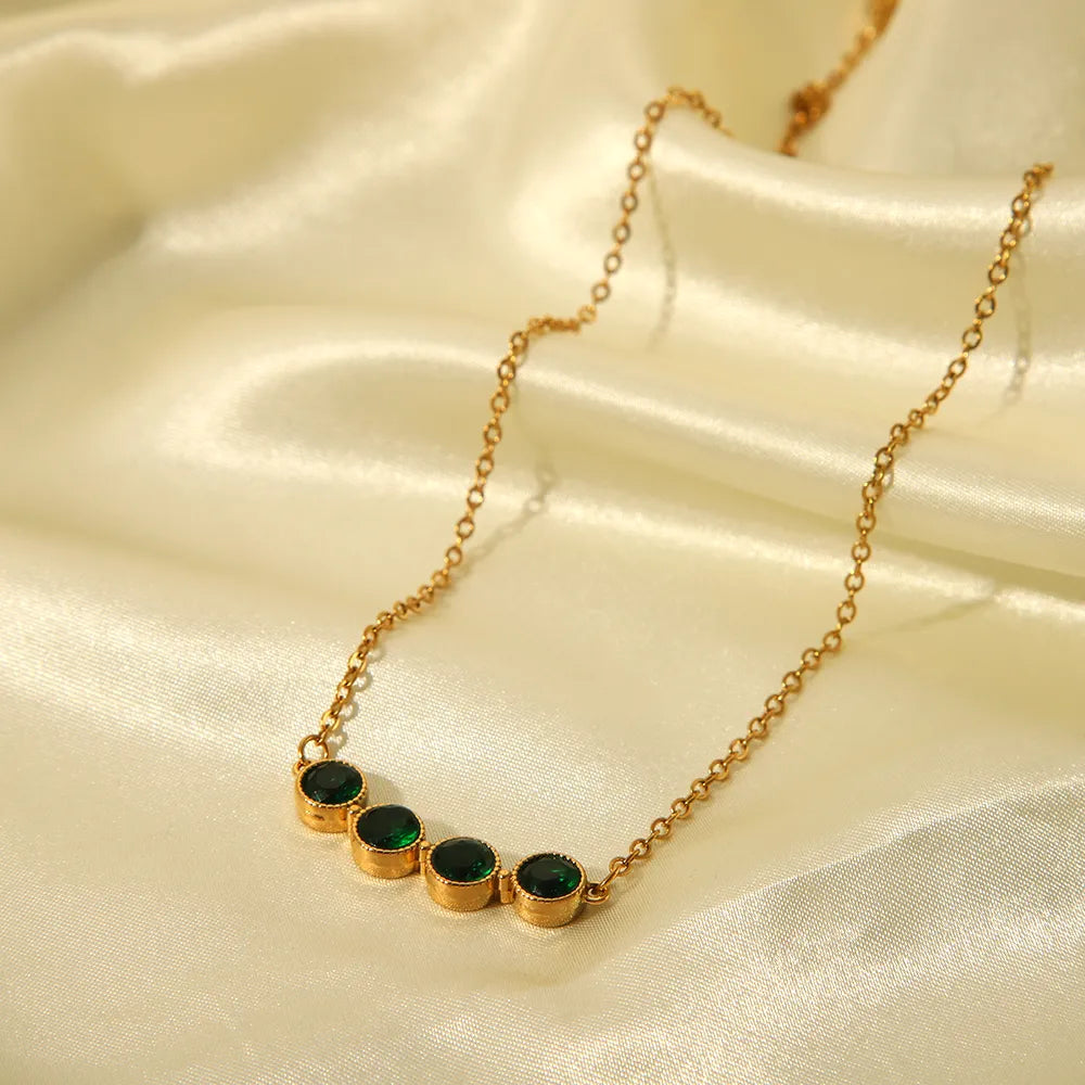 Simple Style Round 304 Stainless Steel Rhinestones 18K Gold Plated Inlay Necklace