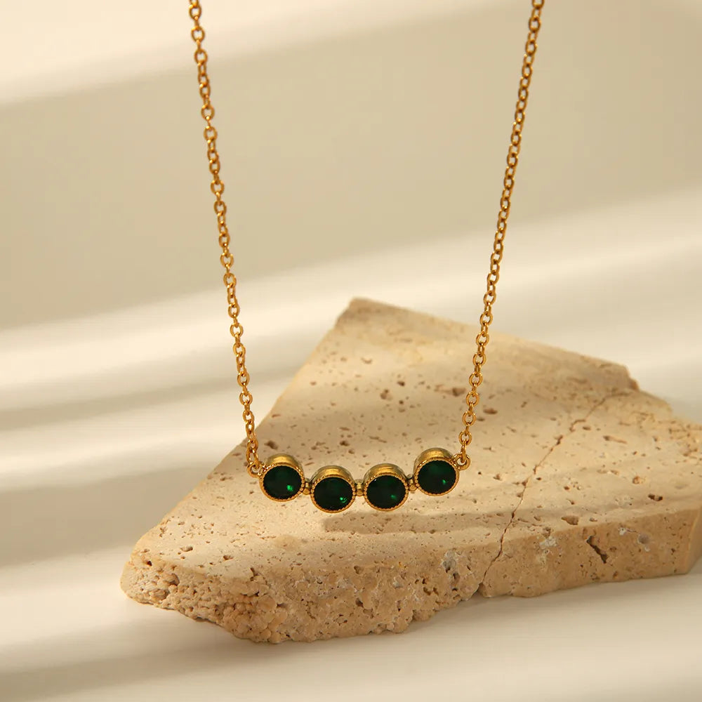 Simple Style Round 304 Stainless Steel Rhinestones 18K Gold Plated Inlay Necklace