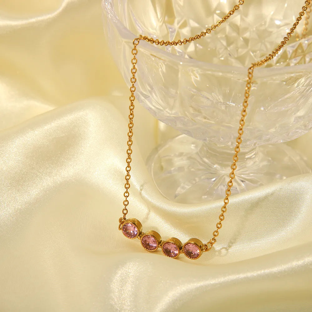 Simple Style Round 304 Stainless Steel Rhinestones 18K Gold Plated Inlay Necklace