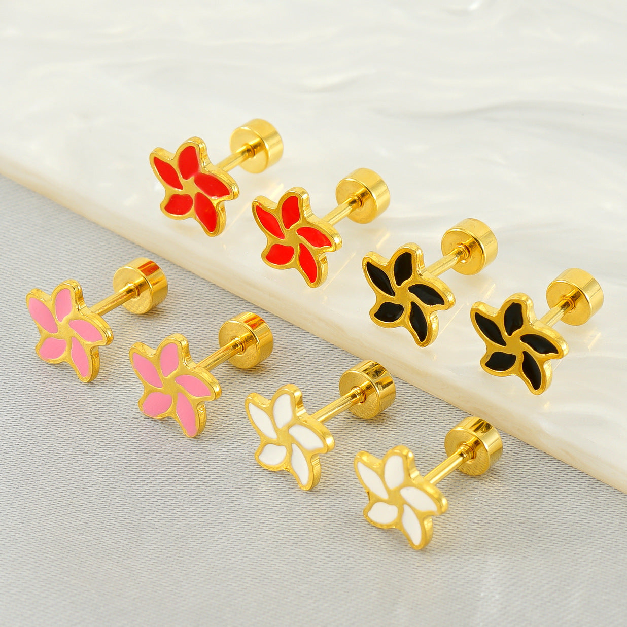 Simple Style Flower Enamel Plating Stainless Steel Ear Studs