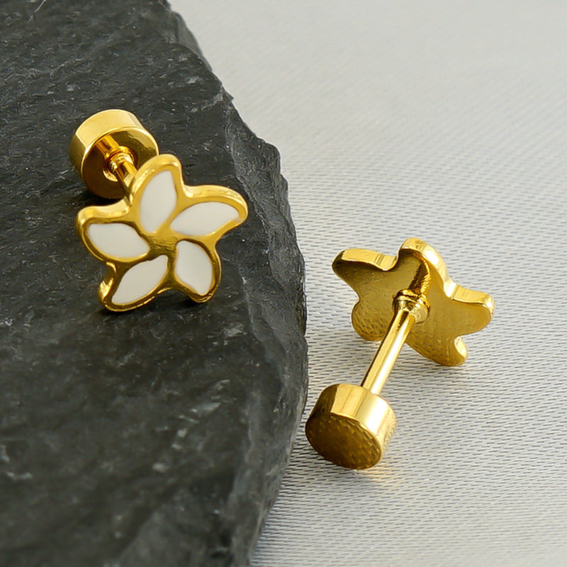 Simple Style Flower Enamel Plating Stainless Steel Ear Studs