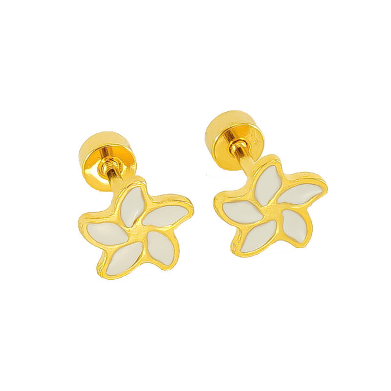 Simple Style Flower Enamel Plating Stainless Steel Ear Studs
