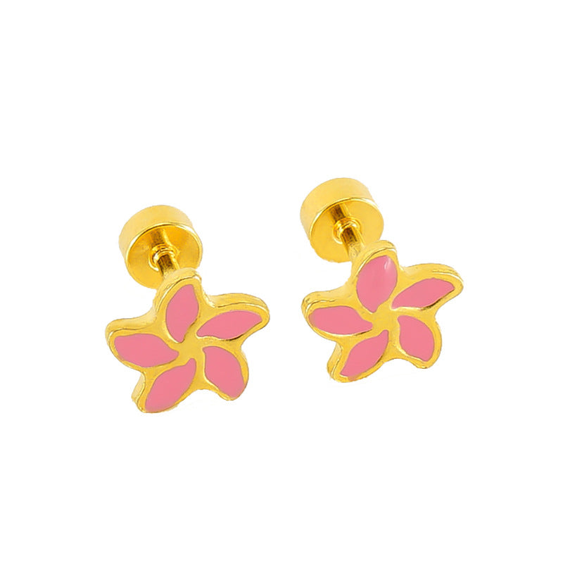 Simple Style Flower Enamel Plating Stainless Steel Ear Studs