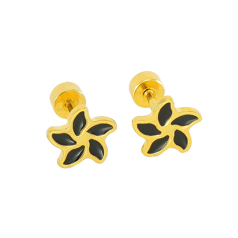 Simple Style Flower Enamel Plating Stainless Steel Ear Studs