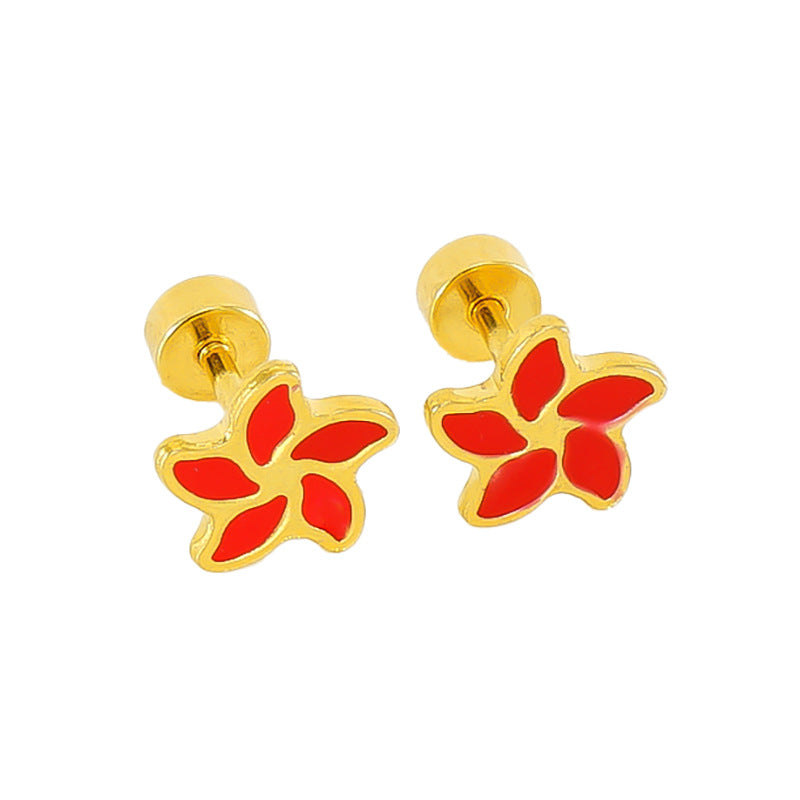 Simple Style Flower Enamel Plating Stainless Steel Ear Studs