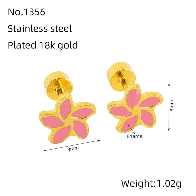 Simple Style Flower Enamel Plating Stainless Steel Ear Studs