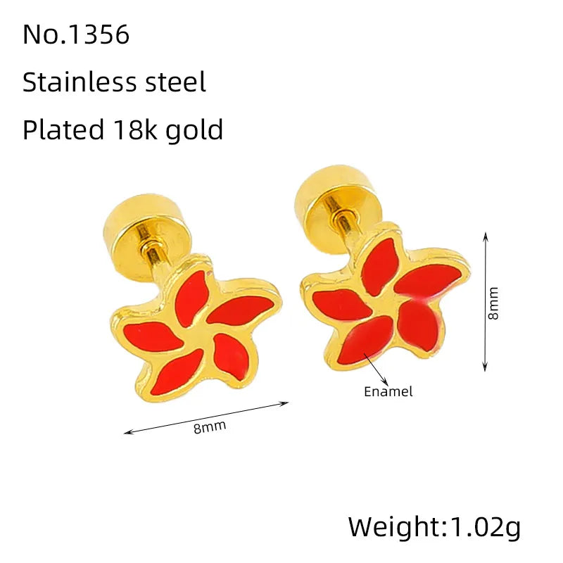Simple Style Flower Enamel Plating Stainless Steel Ear Studs