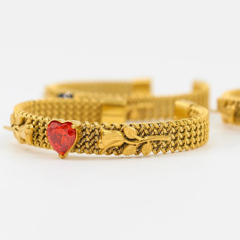 304 Stainless Steel 18K Gold Plated Simple Style Classic Style Plating Inlay Heart Shape Zircon Bangle