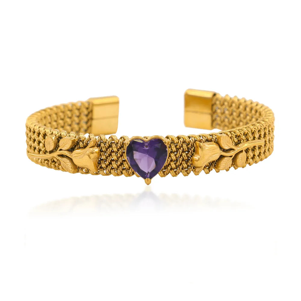 304 Stainless Steel 18K Gold Plated Simple Style Classic Style Plating Inlay Heart Shape Zircon Bangle