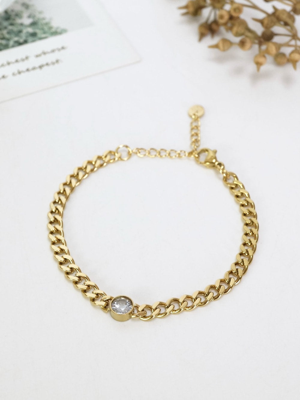 Circle Zircon 18K Gold Plated and Stainless Steel Bracelet