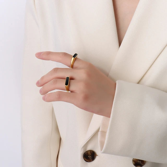 Simple Style Geometric Titanium Steel Plating Inlay Shell Rings 1 Piece
