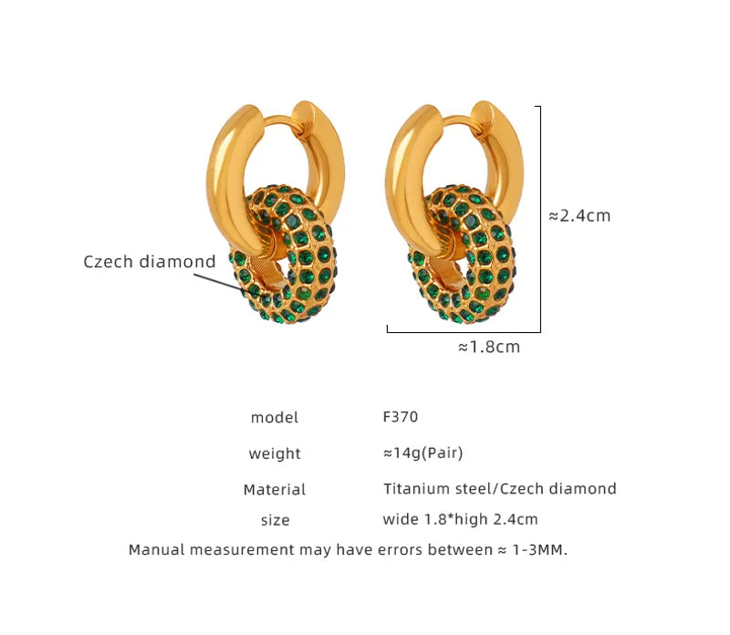 Charm Style Circle Plating Inlay Titanium Steel Artificial Diamond 18K Gold Plated Hoop Earring