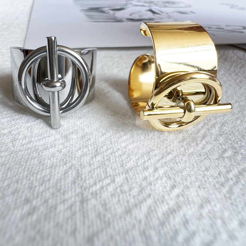 Retro Geometric Titanium Steel 14k Gold Plated Open Ring