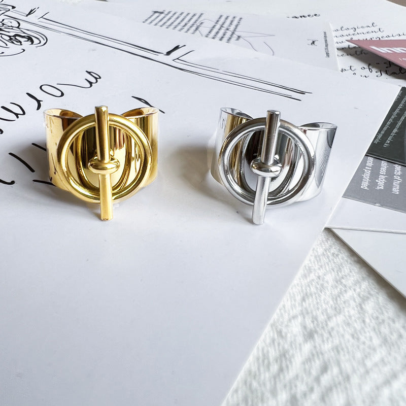 Retro Geometric Titanium Steel 14k Gold Plated Open Ring