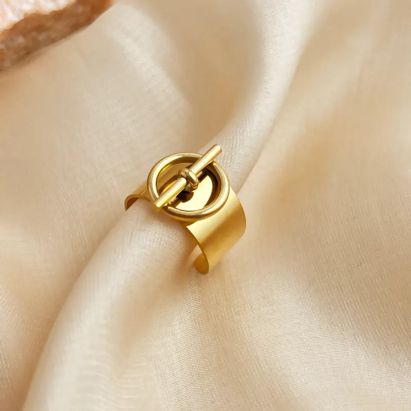 Retro Geometric Titanium Steel 14k Gold Plated Open Ring