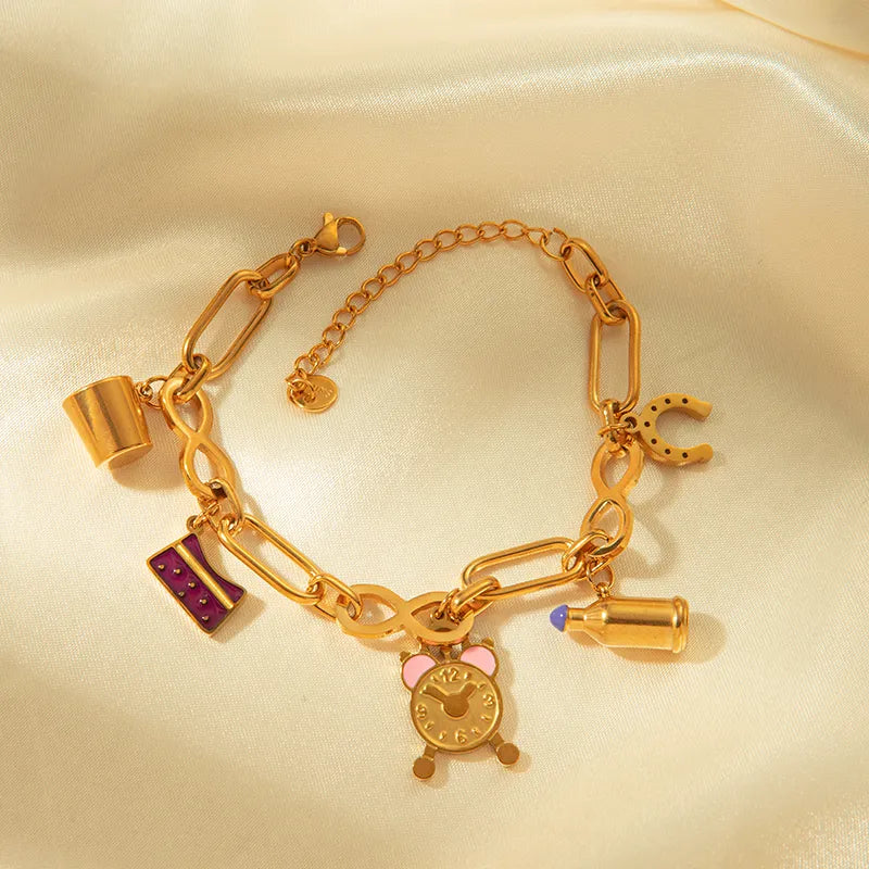 Stainless Steel Gold Plated Preppy Style Shiny Patchwork Enamel Plating Cup Wine Bottle Bracelets