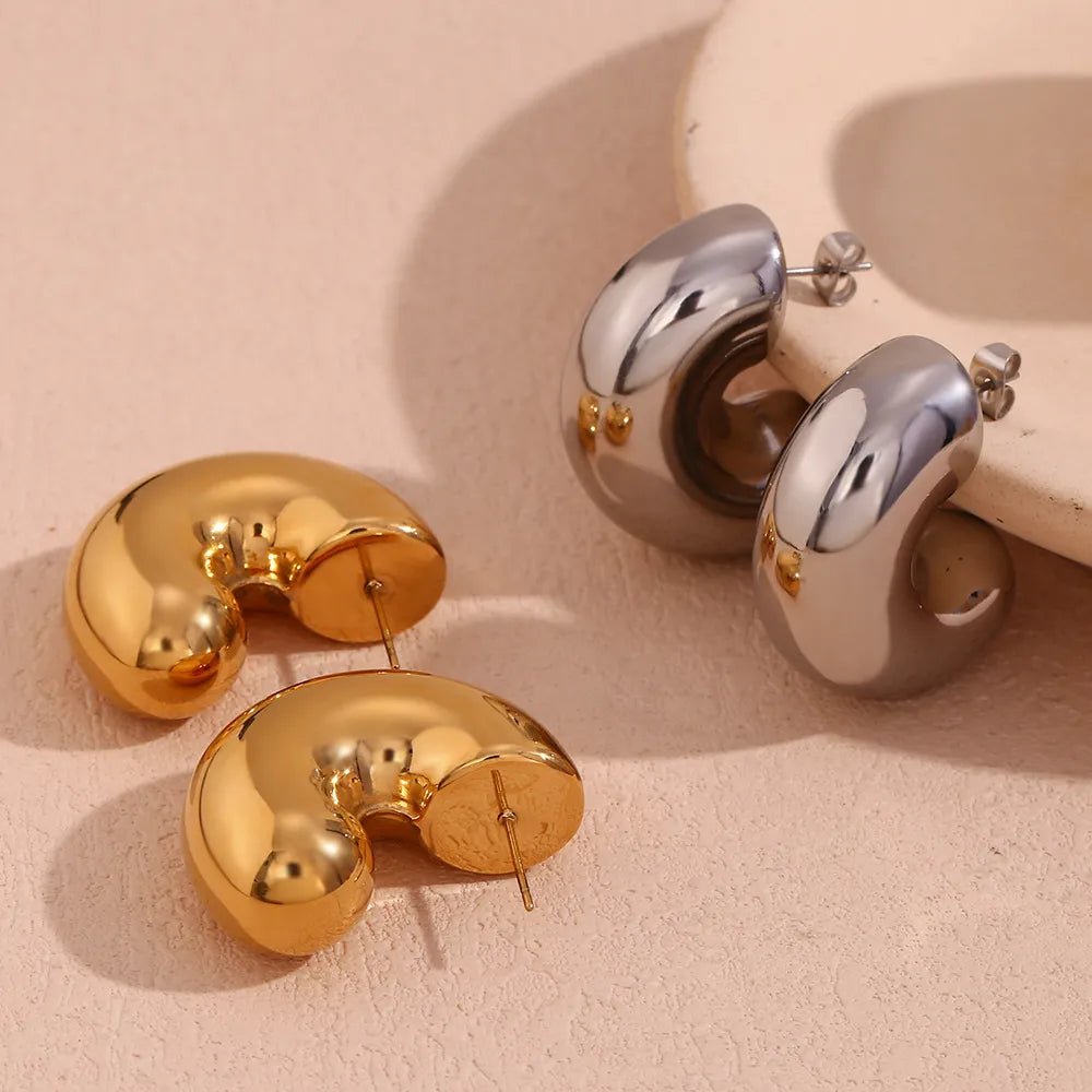 Retro Classic Style C Shape Plating Stainless Steel 18k Gold Plated Ear Studs