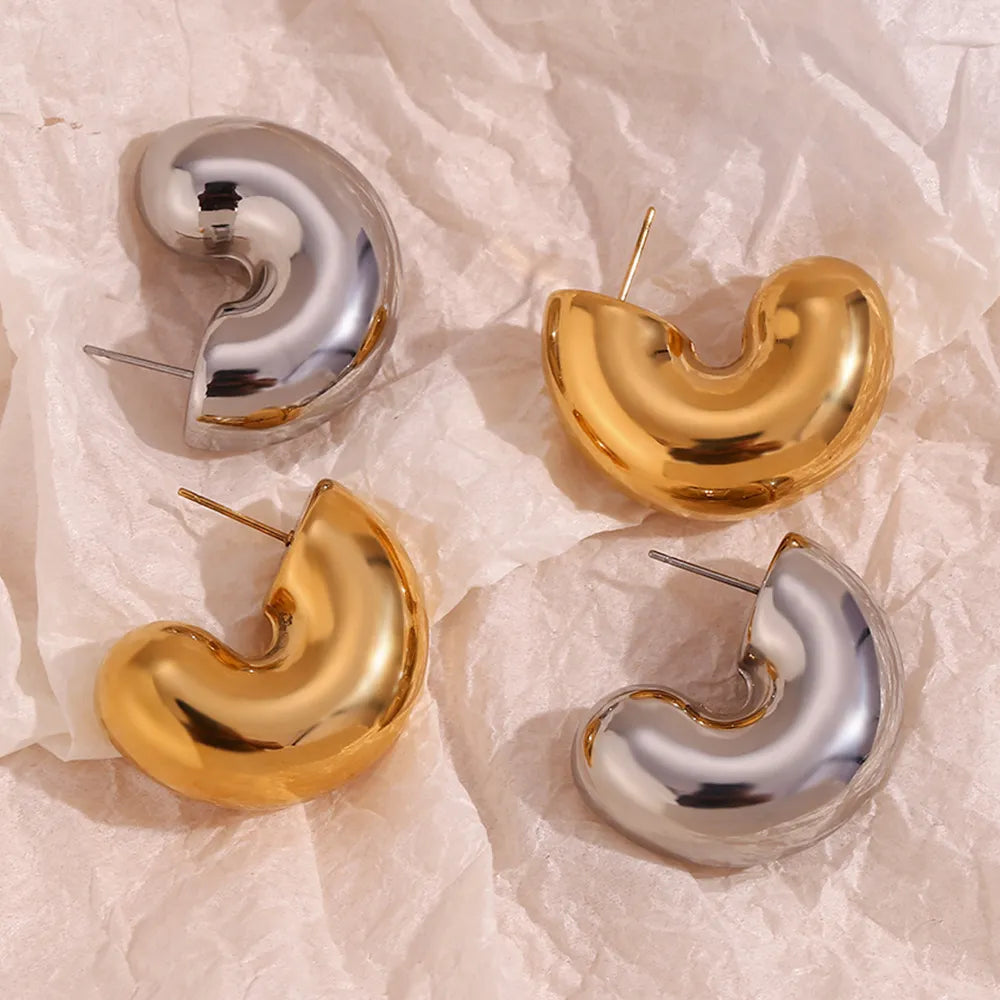 Retro Classic Style C Shape Plating Stainless Steel 18k Gold Plated Ear Studs