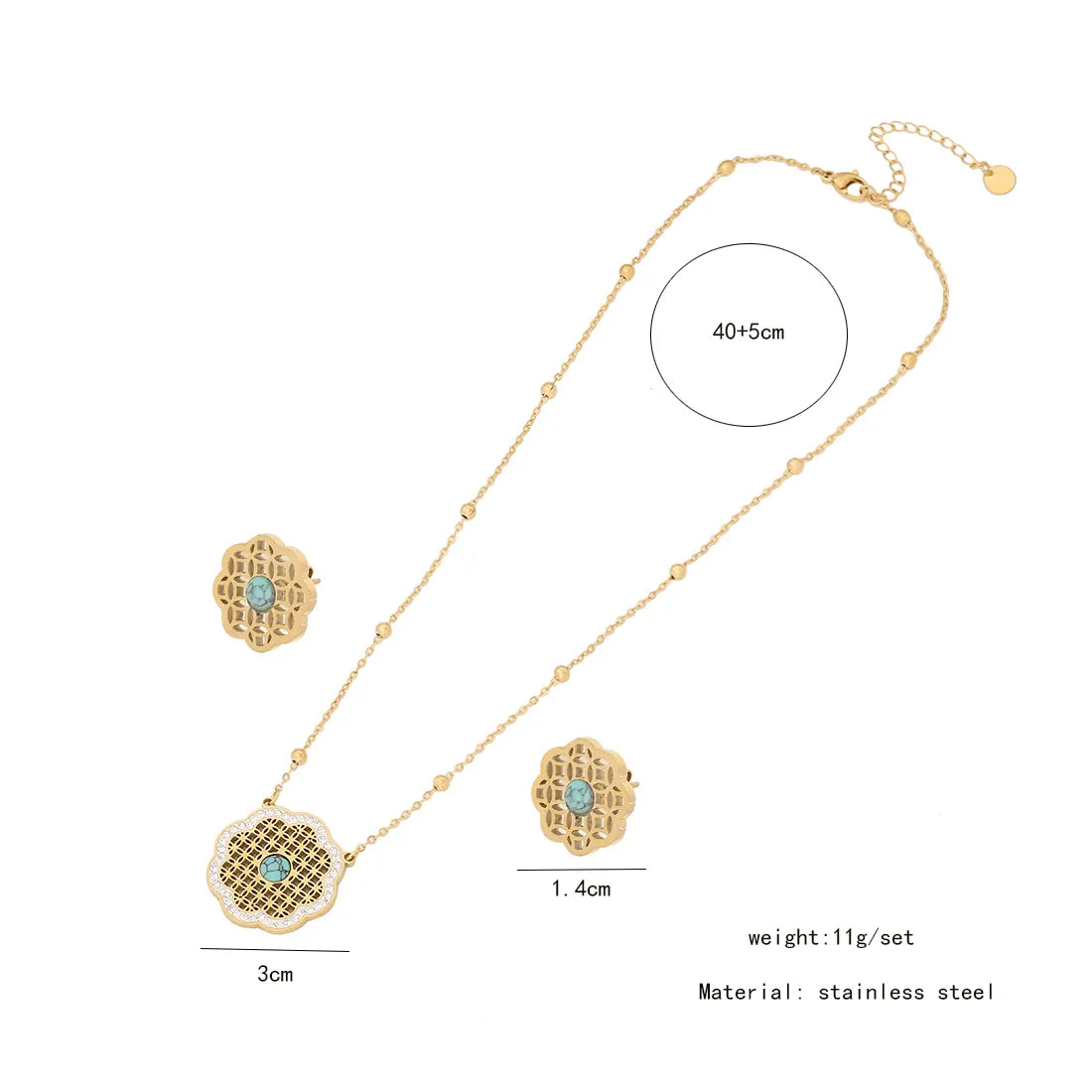 Stainless Steel 18K Gold Plated Elegant Enamel Flowers Zircon Jewelry Set