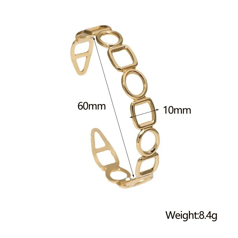 Gold Quadrilateral  Stainless Steel 18K Gold Plated Hollow Bangle