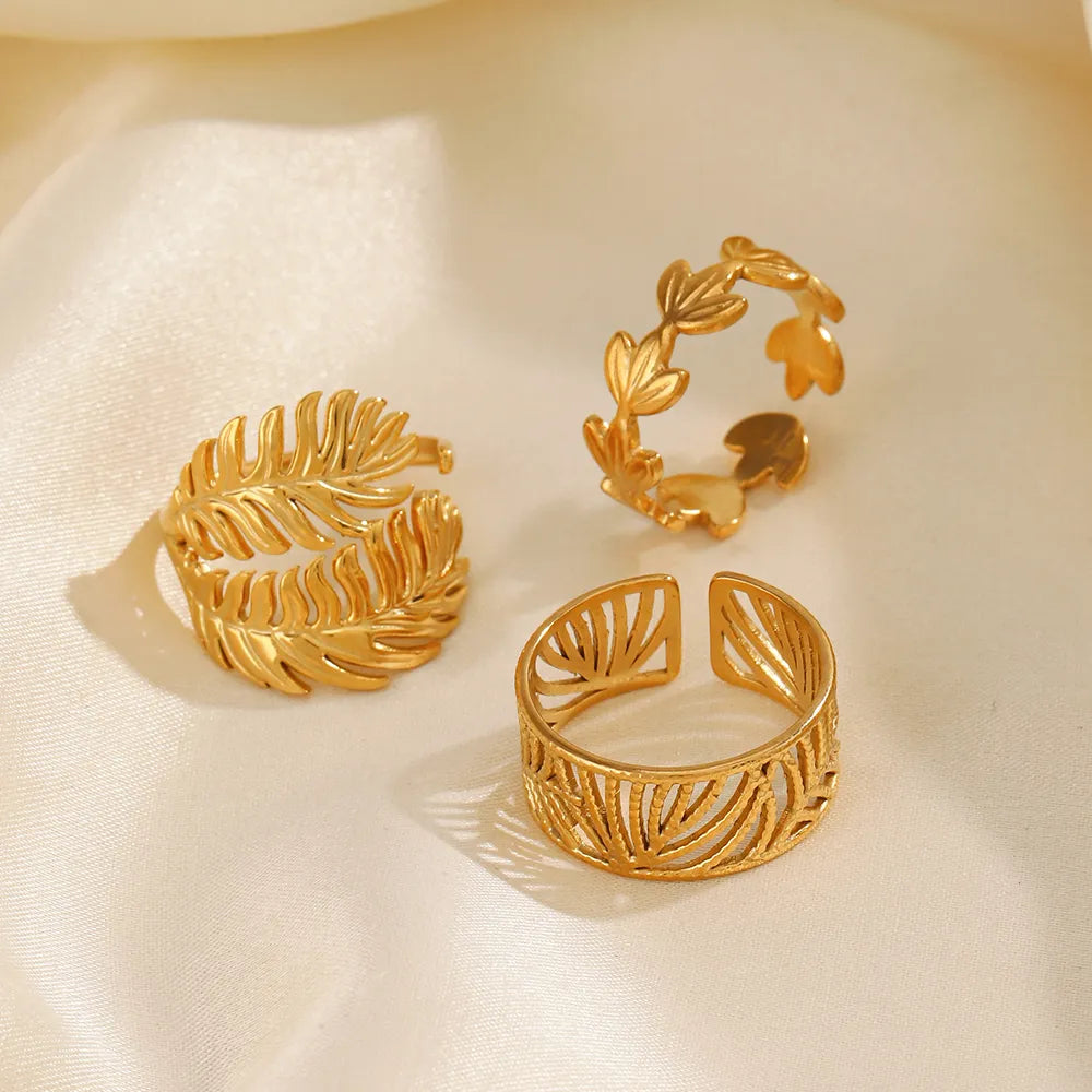 Leaves Stainless Steel Plating 18k Gold Plated Open Ring