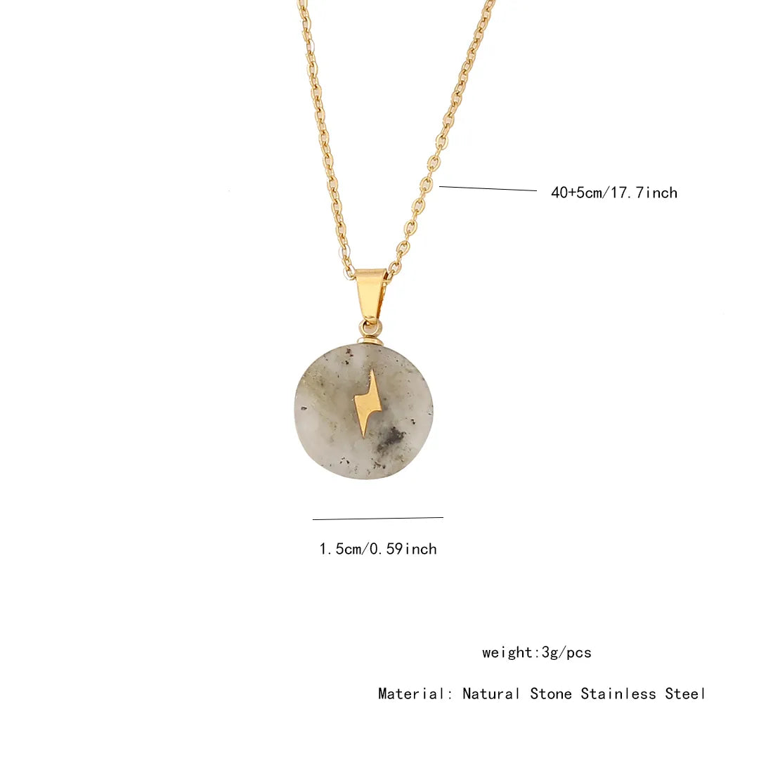 Natural Stone 18K Gold Plated Pendant Necklace