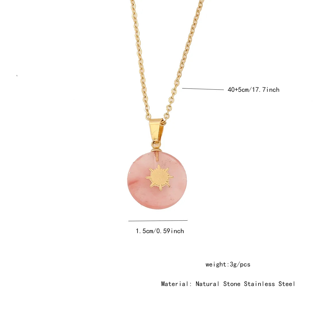 Natural Stone 18K Gold Plated Pendant Necklace