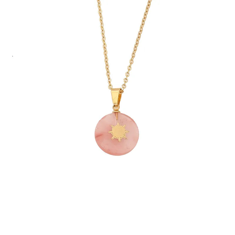 Natural Stone 18K Gold Plated Pendant Necklace