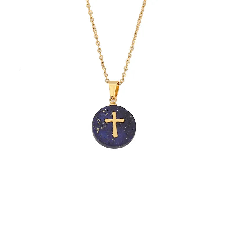 Natural Stone 18K Gold Plated Pendant Necklace