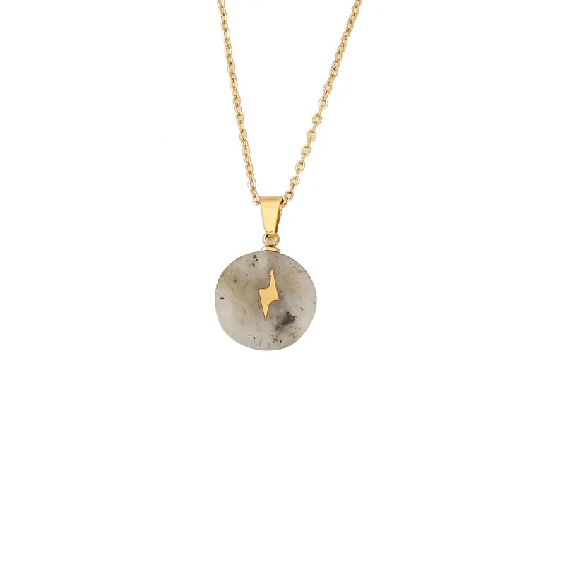 Natural Stone 18K Gold Plated Pendant Necklace