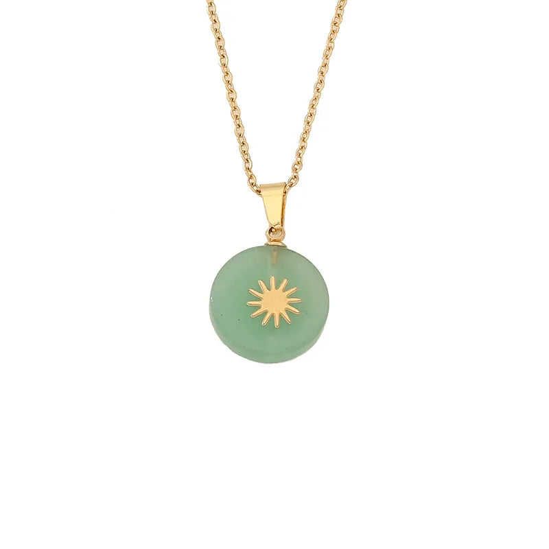 Natural Stone 18K Gold Plated Pendant Necklace