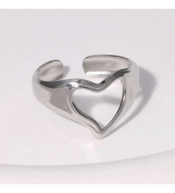 Silver Heart Stainless Steel Adjustable Ring