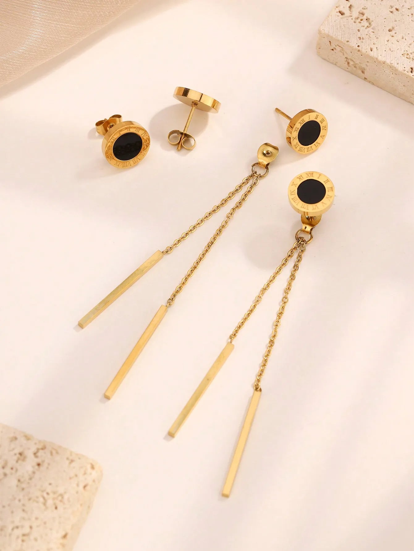 Elegant Simple Style Roman Numeral 304 Stainless Steel 18K Gold Plated Ear Studs Threader Earrings