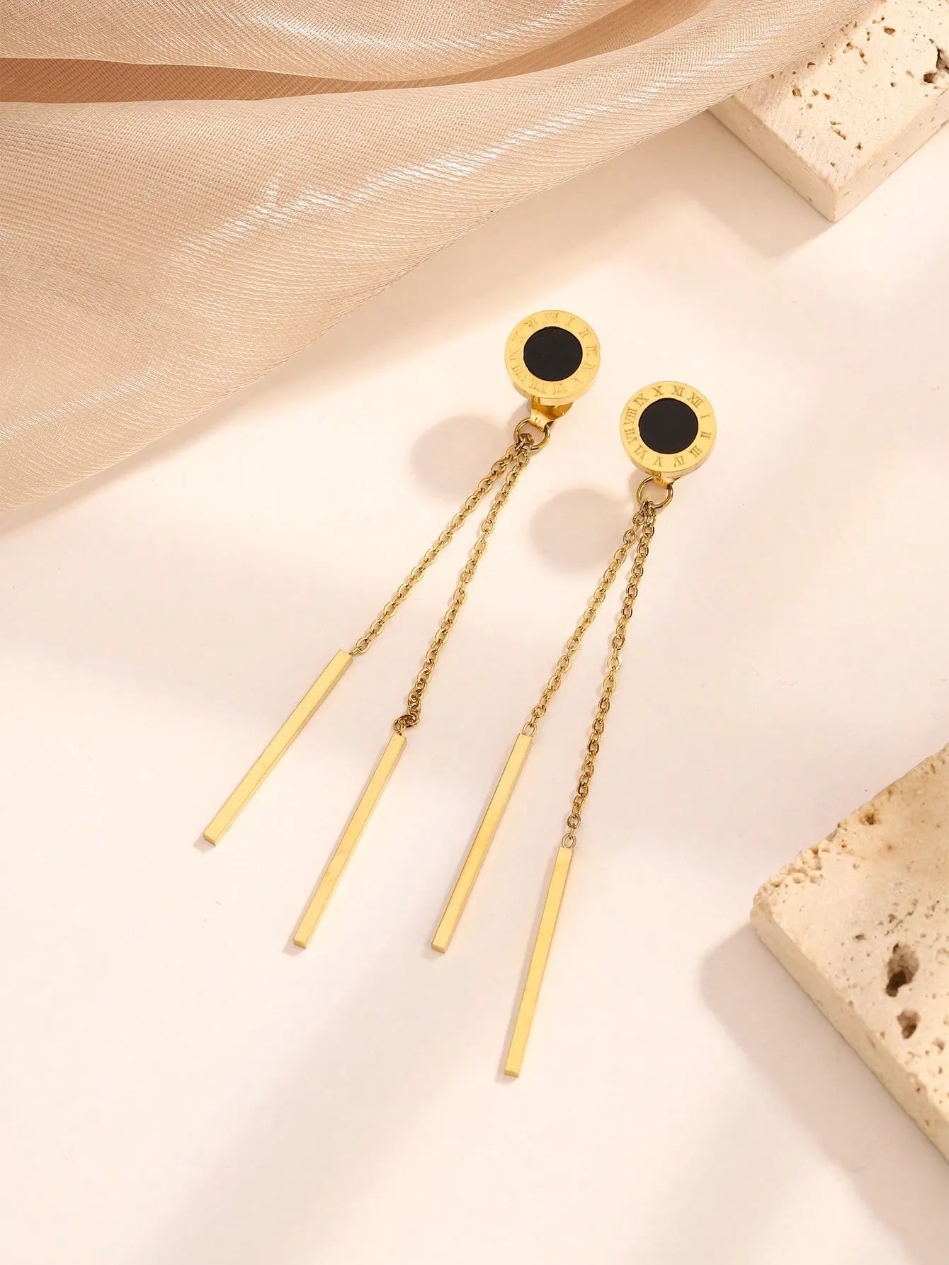 Elegant Simple Style Roman Numeral 304 Stainless Steel 18K Gold Plated Ear Studs Threader Earrings
