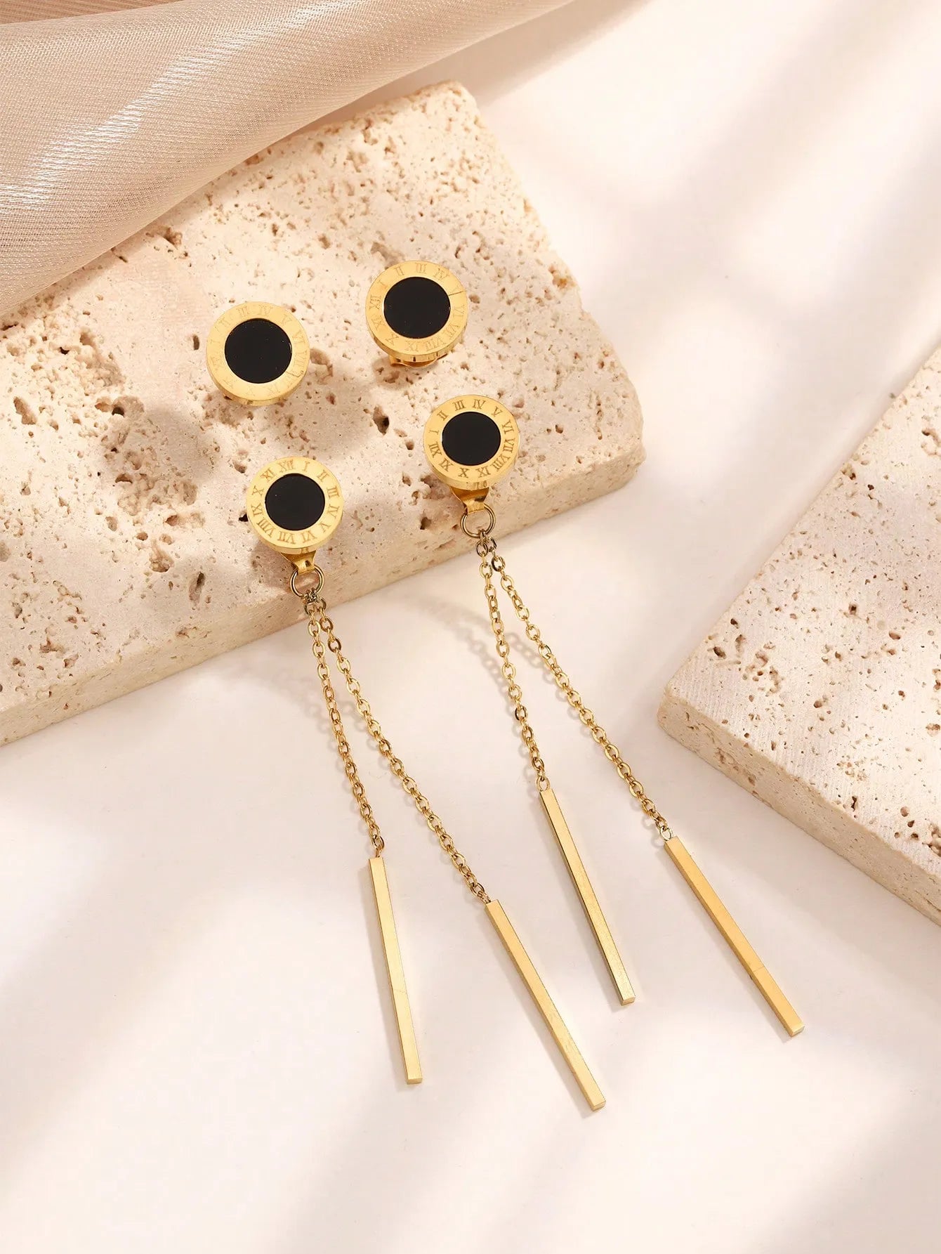 Elegant Simple Style Roman Numeral 304 Stainless Steel 18K Gold Plated Ear Studs Threader Earrings