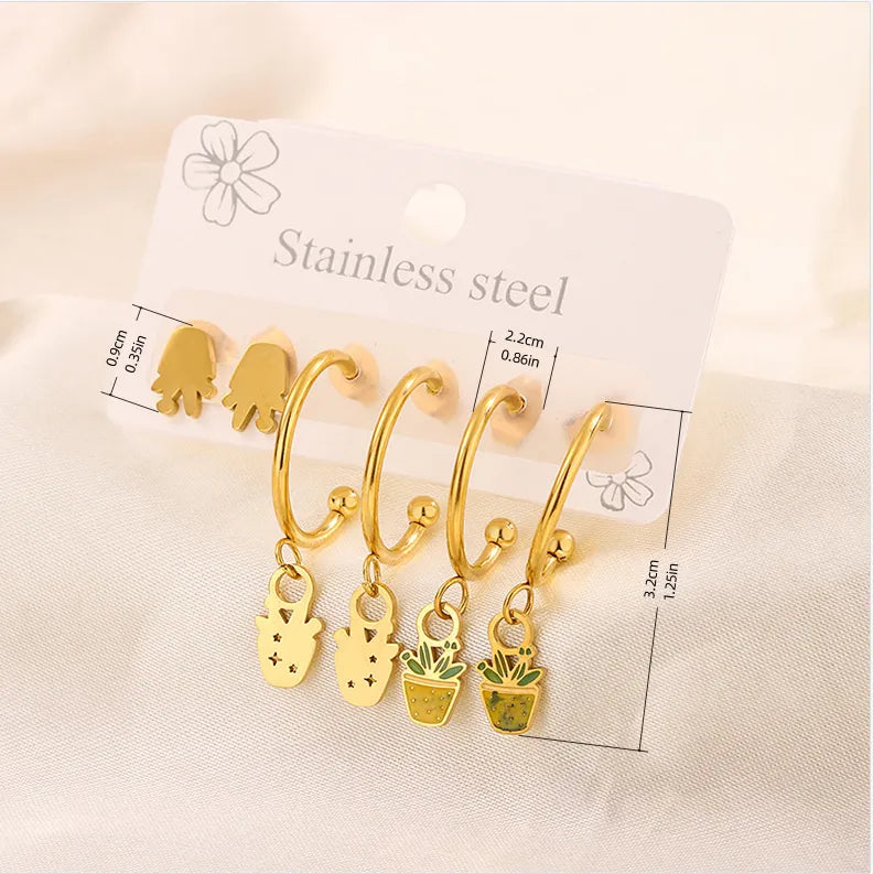 Flower Enamel 304 Stainless Steel 18K Gold Plated Drop Earrings Ear Studs