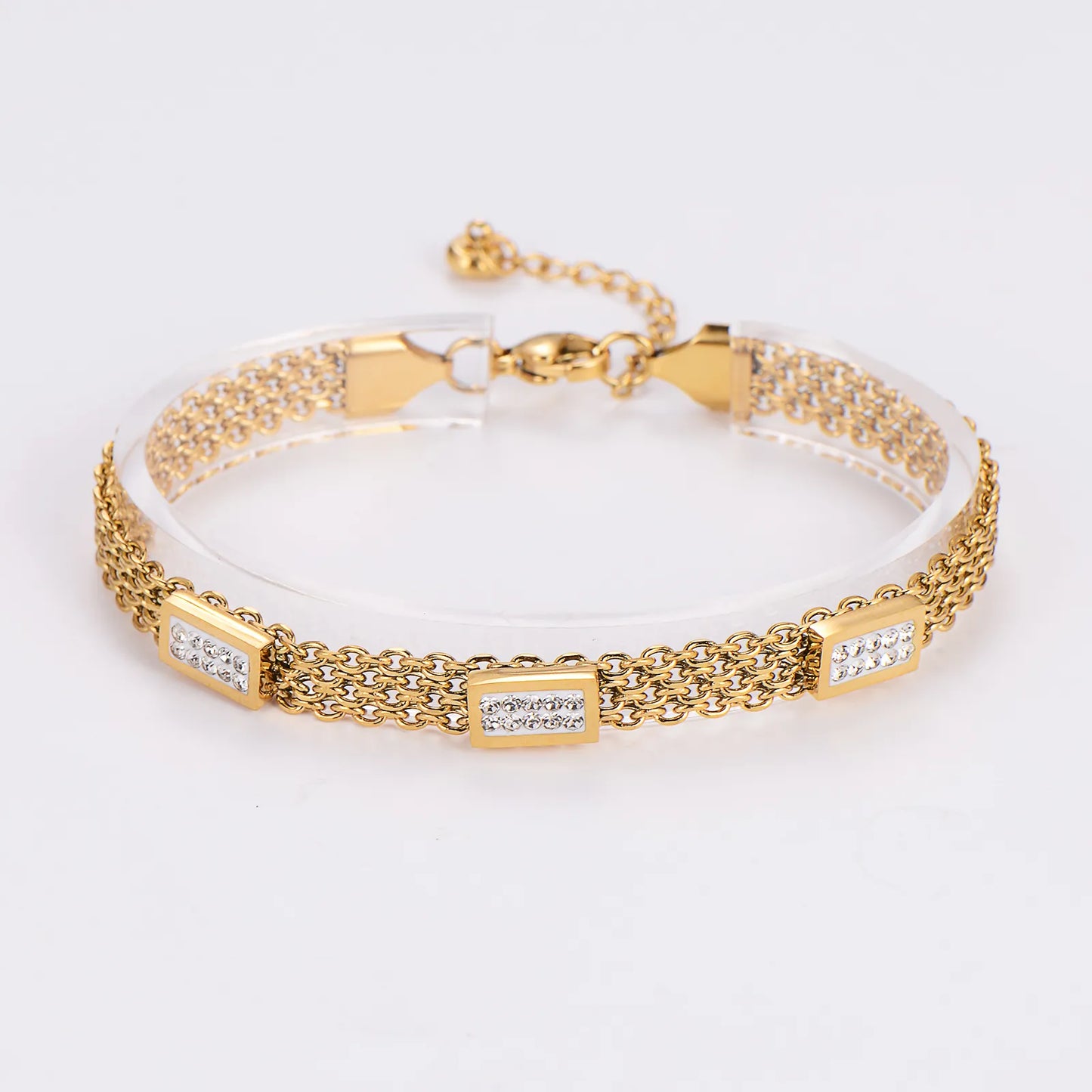 Cute Shiny Solid Color 304 Stainless Steel 18K Gold Plated Rose Gold Plated Rhinestones Bracelet