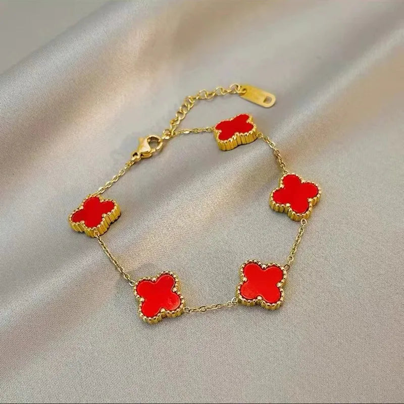 Double Sided Clover Stainless Steel Plating 18k Gold Plated Bracelets