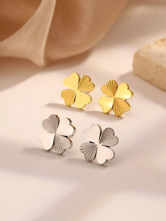 Modern Style Sweet Commute Four Leaf Clover 304 Stainless Steel 18K Gold Plated Ear Stud