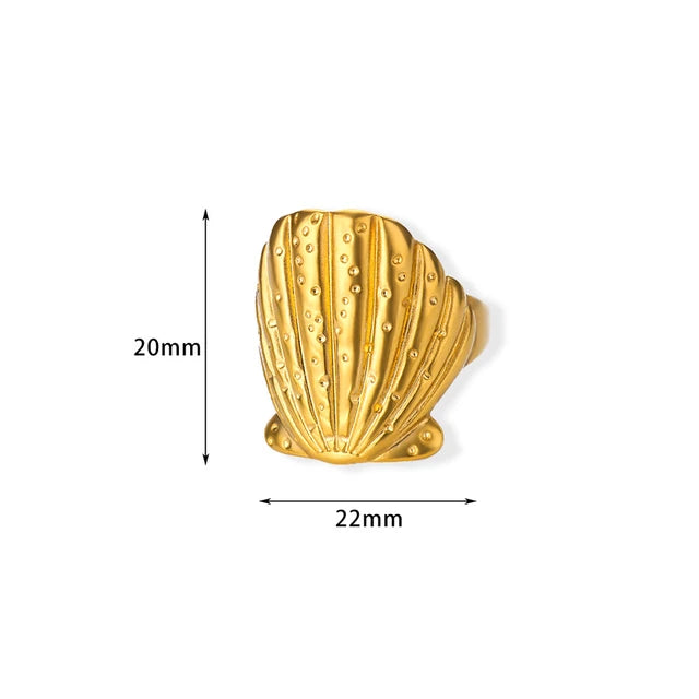 Shell D Place 304 Stainless Steel Gem 18K Gold Plated Inlay Open Ring