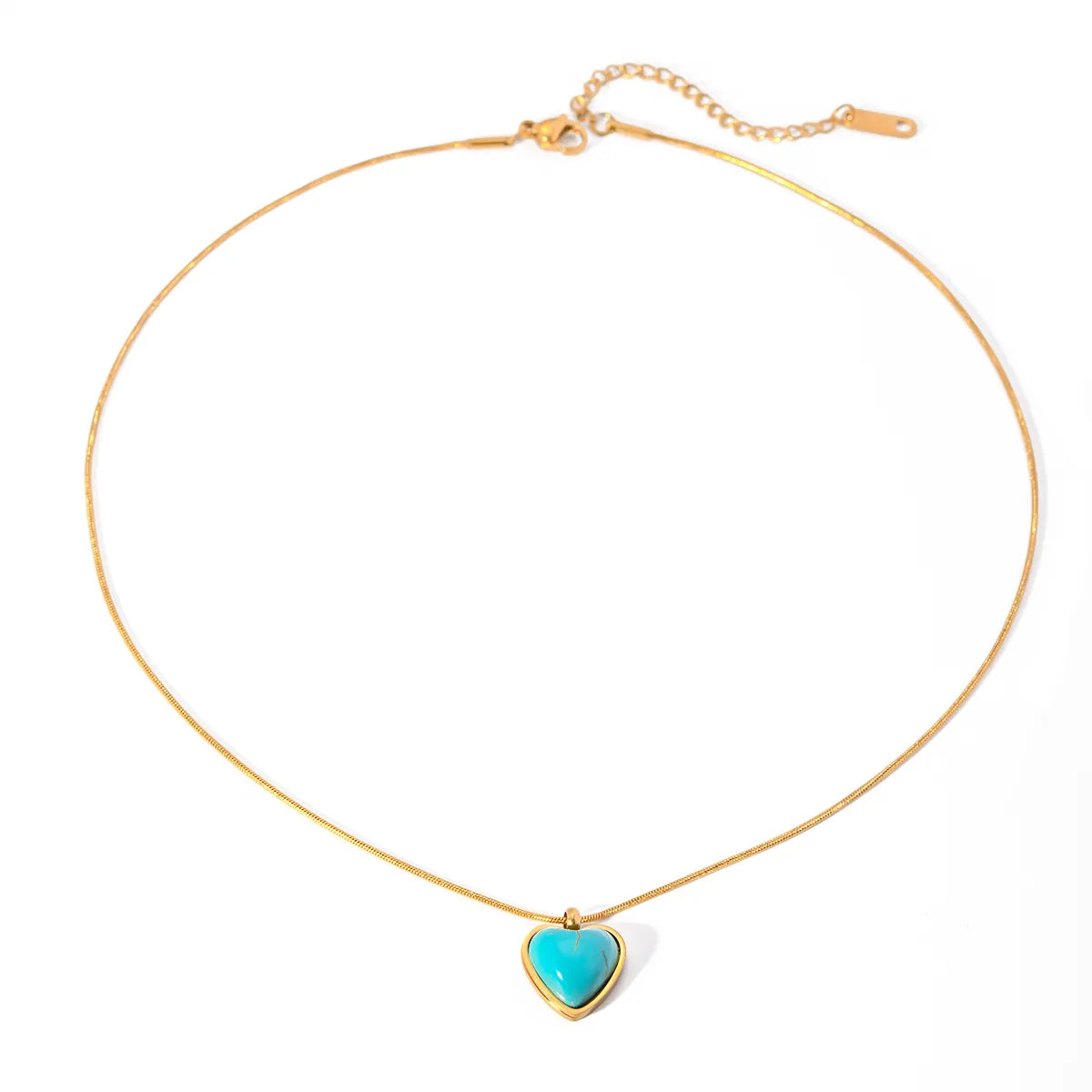 Stainless Steel 18K Gold Plated IG Style Inlay Heart Shape Turquoise Pendant Necklace