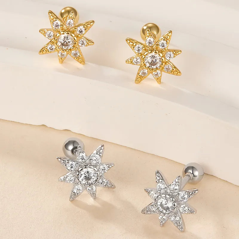 Style Star Plating Inlay Sterling Silver Zircon 18k Gold Plated White Gold Plated Ear Stud