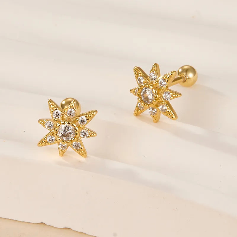 Style Star Plating Inlay Sterling Silver Zircon 18k Gold Plated White Gold Plated Ear Stud