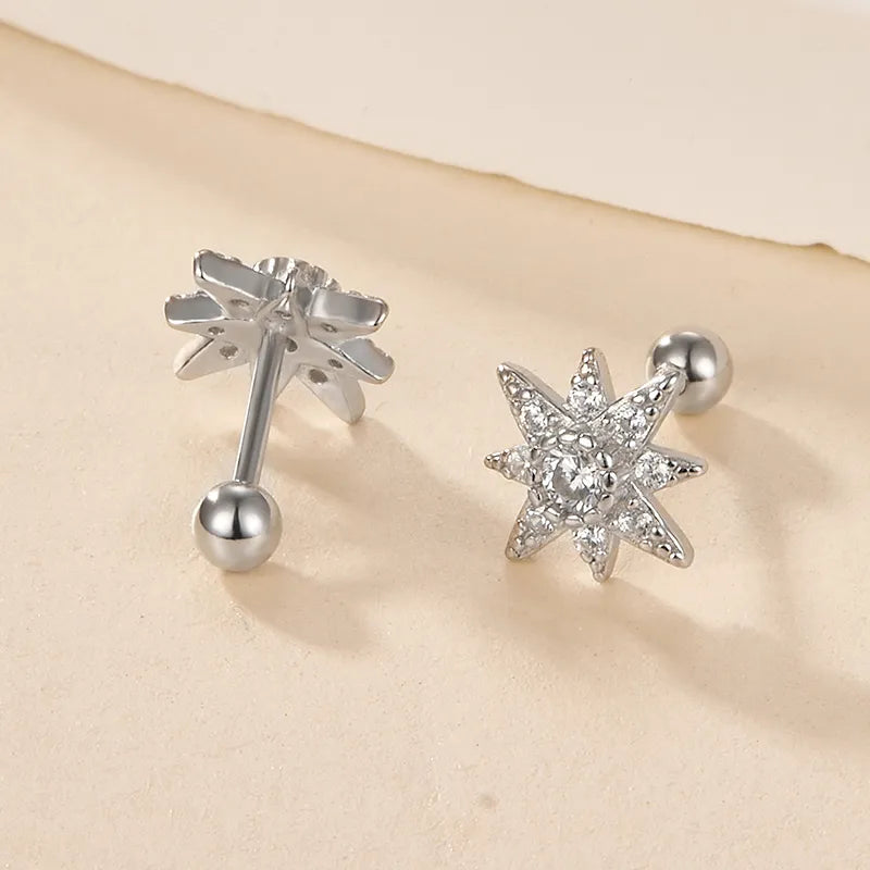 Style Star Plating Inlay Sterling Silver Zircon 18k Gold Plated White Gold Plated Ear Stud