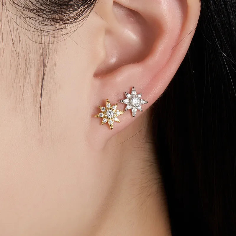 Style Star Plating Inlay Sterling Silver Zircon 18k Gold Plated White Gold Plated Ear Stud