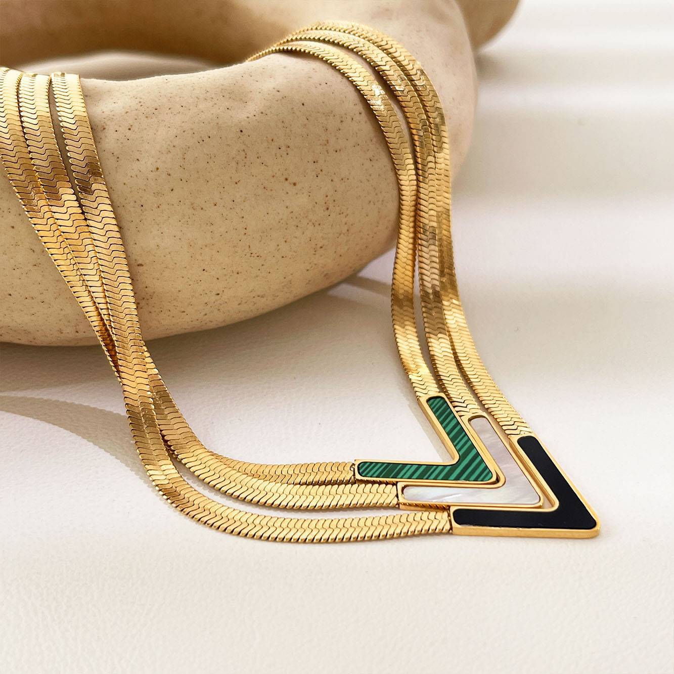 Classic Style V Shape Titanium Steel Plating 18k Gold Plated Necklace