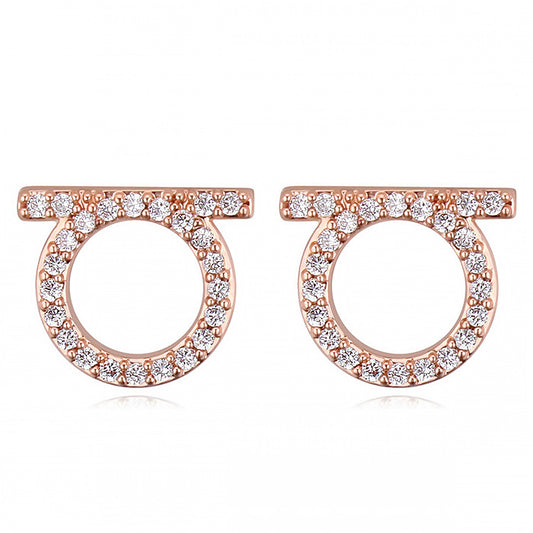 Rose Gold Simple Style Round Stainless Steel Inlay Zircon Ear Studs
